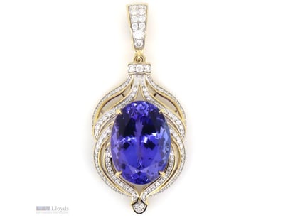 14K YELLOW GOLD, 20.50CT TANZANITE AND DIAMOND, ST...