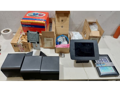 Assorted items including, CD storage container, mo...