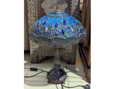 Table lamp, blue mosaic shade

Dimensions: H 50c...