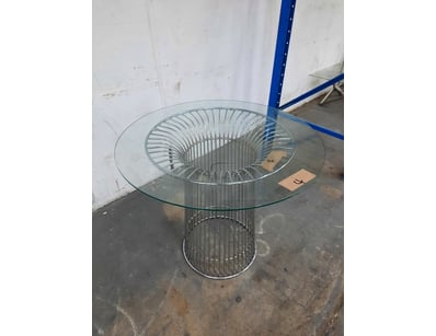 Round Table With Glass Top, Metal Style, Silver Fi...