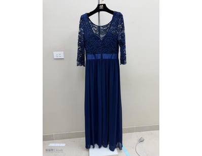 NAVY BLUE LACE AND PLEATED EVENING GOWN

Item Size...