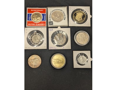 ASSORTED COINS AND TOKENS INCLUDING 1974 XTH BRITI...