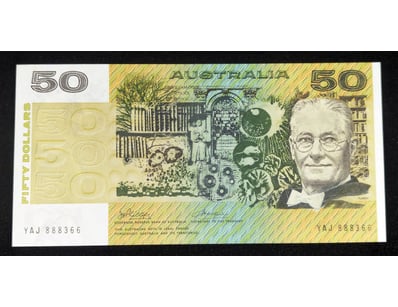 1974 AUSTRALIAN FIFTY DOLLAR BANKNOTE SIGNED BY PH...