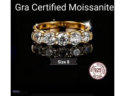 GRA CERTIFIED GOLD OVER 925 SILVER ETERNITY RING S...