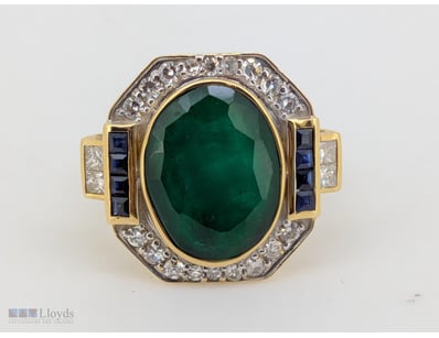 18CT YELLOW/WHITE GOLD EMERALD, SAPPHIRE AND DIAMO...