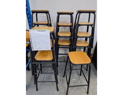 16 X Wood top Stools With black legs Stools, Scrat...