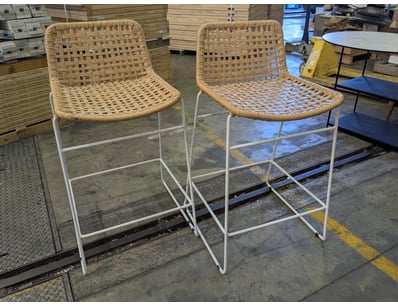 Set of 2 modern bar stools featuring woven rattan ...