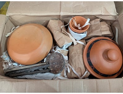 Assorted terracotta dinnerware

