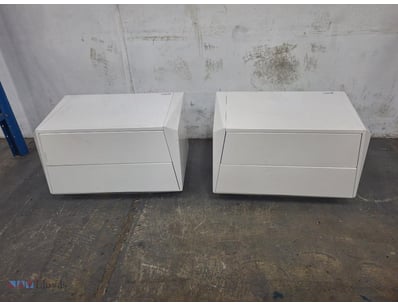 Side Tables, White, High Gloss Finish, 2 Drawers, ...