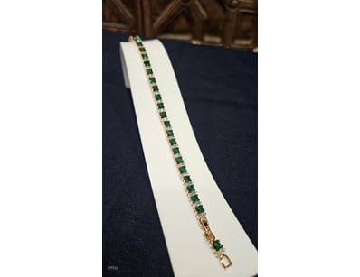 ROSE GOLD PLATED TENNIS BRACELET PRINCESS CUT GREE...