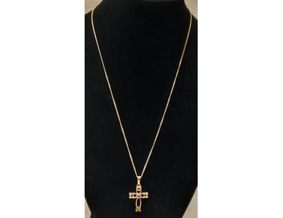 9KT GOLD PENDANT CROSS WITH GOLD CHAIN AND PINK SA...