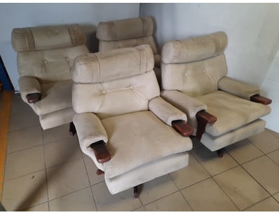 Lounge Suite, tan, revolving, wood frame, 4 x chai...