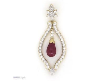 14K YELLOW/WHITE GOLD, RUBY AND DIAMOND, ORNATE PE...