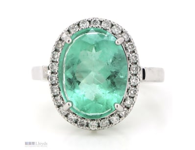 14K WHITE GOLD, 5.53CT COLOMBIAN EMERALD AND DIAMO...