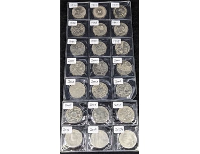 TWENTY-ONE AUSTRALIAN COMMEMORATIVE FIFTY CENT COI...