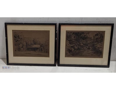 PAIR OF ANTIQUE LANDSCAPE ETCHINGS IN ORIGINAL FRA...