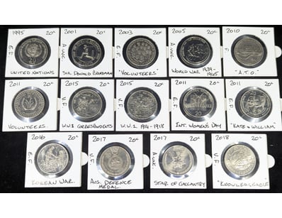 FOURTEEN AUSTRALIAN COMMEMORATIVE TWENTY CENT COIN...
