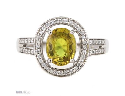 14K WHITE GOLD, YELLOW SAPPHIRE AND DIAMOND, HALO ...