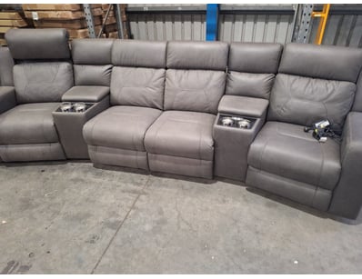 grey leather reclining home theatre seating system...