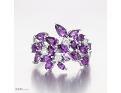 14CT WHITE GOLD AMETHYST AND DIAMOND CLUSTER RING ...