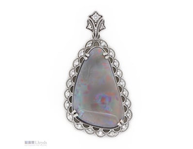 14K WHITE GOLD, LIGHTNING RIDGE OPAL AND DIAMOND P...