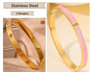 2 X GOLD STAINLESS STEEL OPENING BANGLES NON TARNI...
