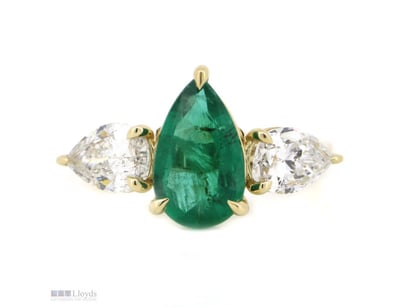 14K YELLOW GOLD, EMERALD AND DIAMOND, TRILOGY RING...