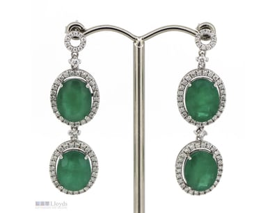 14K WHITE GOLD, 12.87CT TSW EMERALD AND DIAMOND, D...