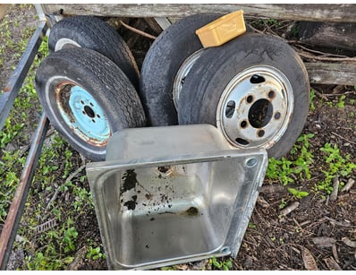 Assorted tyres and metal laundry sink

Sold as lot...