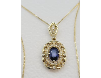 18K YELLOW GOLD DIAMOND AND SAPPHIRE PENDANT NECKL...