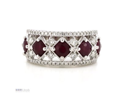 14K WHITE GOLD, RUBY AND DIAMOND, DRESS RING.     ...