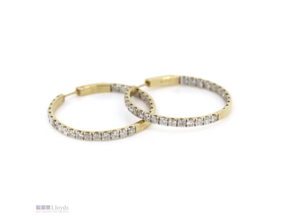14K YELLOW GOLD AND 4.85CT TDW DIAMOND, HOOP EARRI...