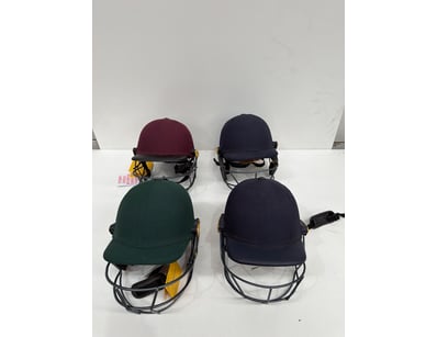 Lot of four Masuri cricket helmets in various colo...
