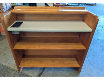 Wooden shelving unit featuring solid timber constr...