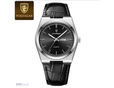 MEN'S QUARTZ WATCH WITH ORIGINAL BOX-BLACK LEATHER...