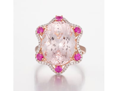 14CT ROSE GOLD MORGANITE, PINK SAPPHIRE AND DIAMON...