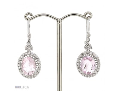 14K WHITE GOLD, MORGANITE AND DIAMOND, HALO DROP E...