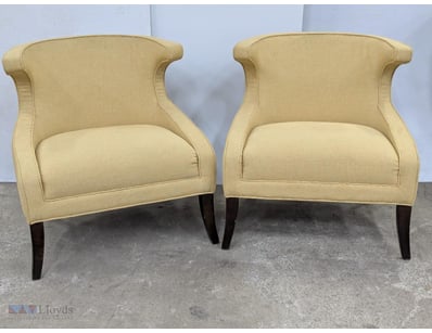 Occasional chairs, timber frame, yellow fabric sea...