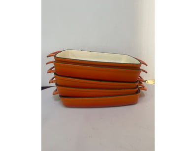 Lot of orange ceramic baking trays. x5.  36cm x 22...