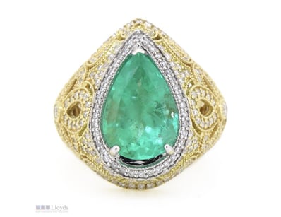 14K YELLOW/WHITE GOLD, 5.35CT ZAMBIAN EMERALD AND ...