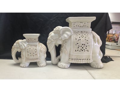 PAIR OF ELEPHANT GARDEN STOOLS WITH PIERCED PANELS...