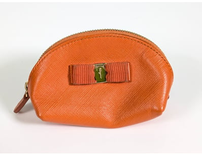 SALVATORE FERRAGAMO ORANGE SAFFIANO LEATHER COSMET...