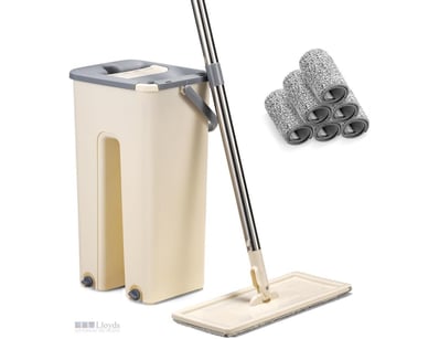 Zuni Flat Mop and Bucket Set with 6 Washable Micro...