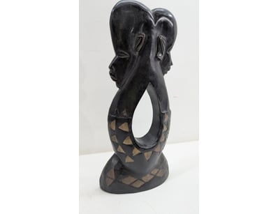 AFRICAN DOUBLE-HEAD SCULPTURAL CARVING WITH INLAID...