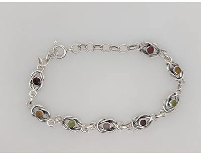 SILVER BRACELET WITH PERIDOT, AMETHYST, GARNET AND...
