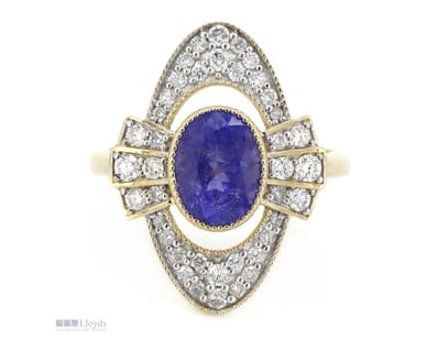 14K YELLOW GOLD, TANZANITE AND DIAMOND, DECORATIVE...