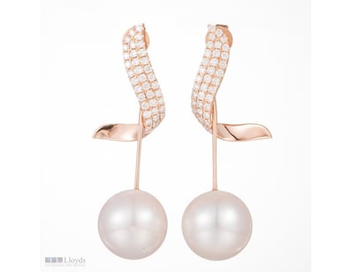 14CT ROSE GOLD PEARL AND DIAMOND DROP EARRINGS    ...