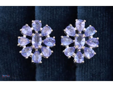NATURAL TANZANITE EARRINGS ON 925 SILVER - WITH CE...