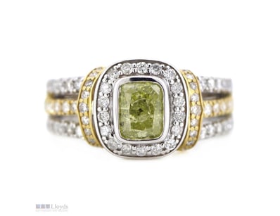 14K WHITE/YELLOW GOLD, FANCY YELLOW DIAMOND, HALO ...