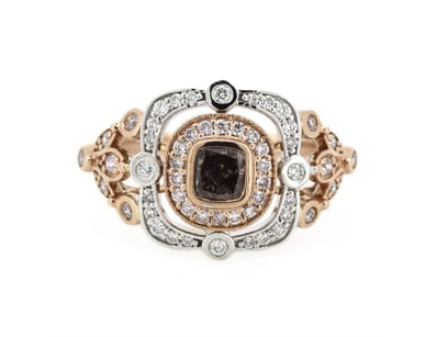 14K ROSE/WHITE GOLD, FANCY PINK DIAMOND AND DIAMON...